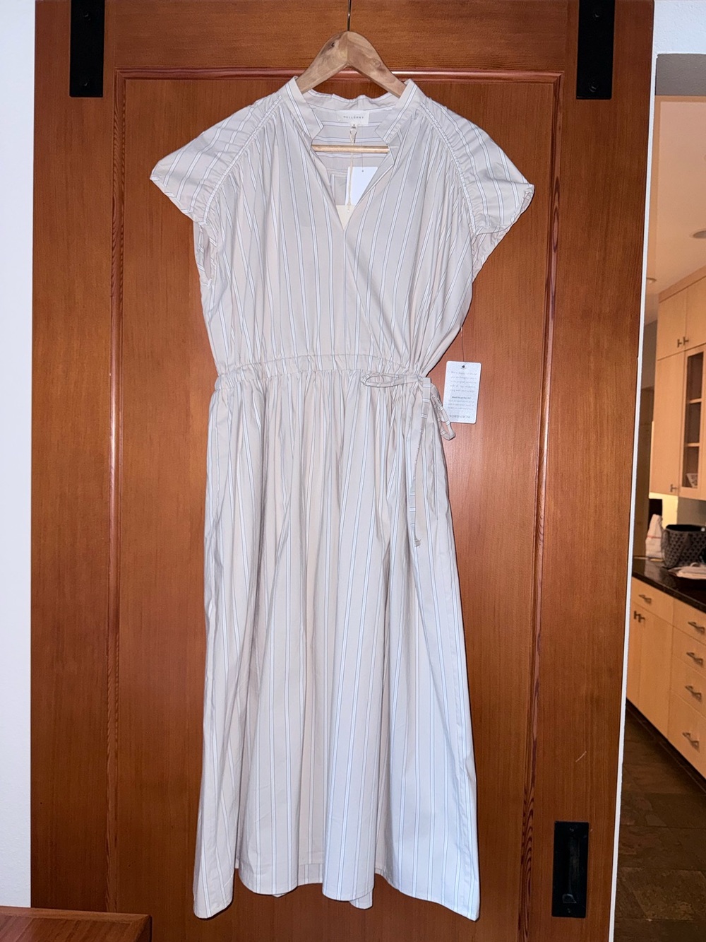 MELLODAY Cream Striped Wrap Midi Dress